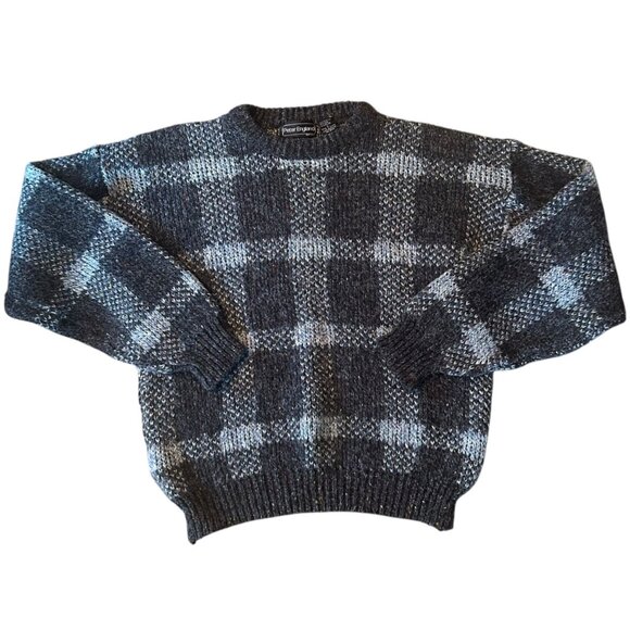 Vintage Peter England Grandpa Wool Blend Plaid Grunge Sweater L - Picture 1 of 6